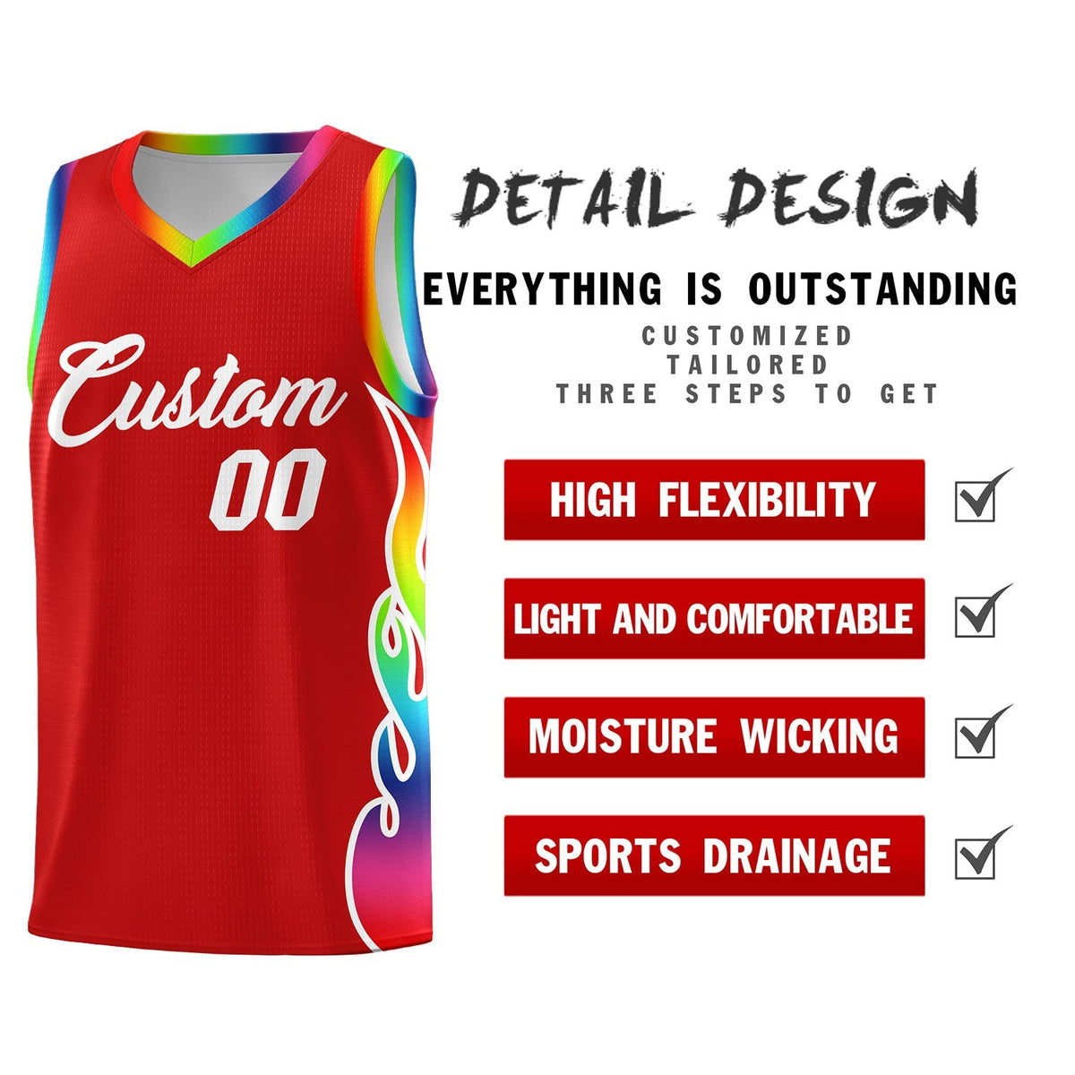 Custom Red Side Flame Pattern Fashion Sports Uniform Basketball Jersey|KXKSHOP