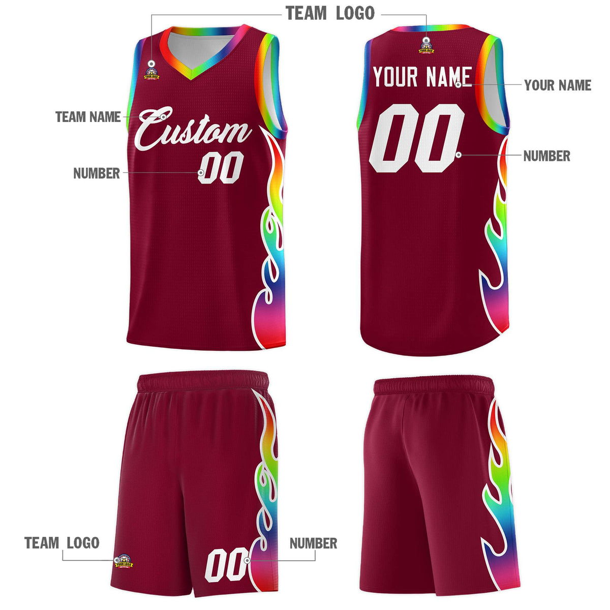 Custom Crimson Side Flame Pattern Fashion Sports Uniform Basketball Jersey|KXKSHOP
