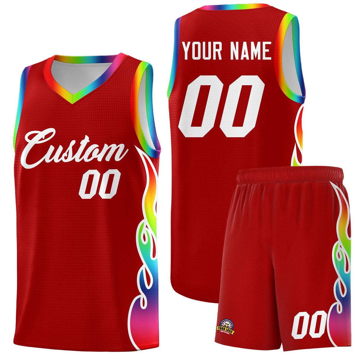 Custom Red Side Flame Pattern Fashion Sports Uniform Basketball Jersey|KXKSHOP