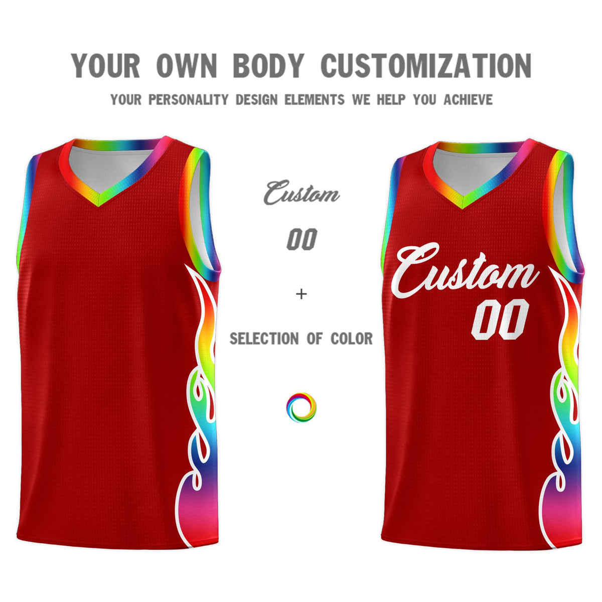 Custom Red Side Flame Pattern Fashion Sports Uniform Basketball Jersey|KXKSHOP