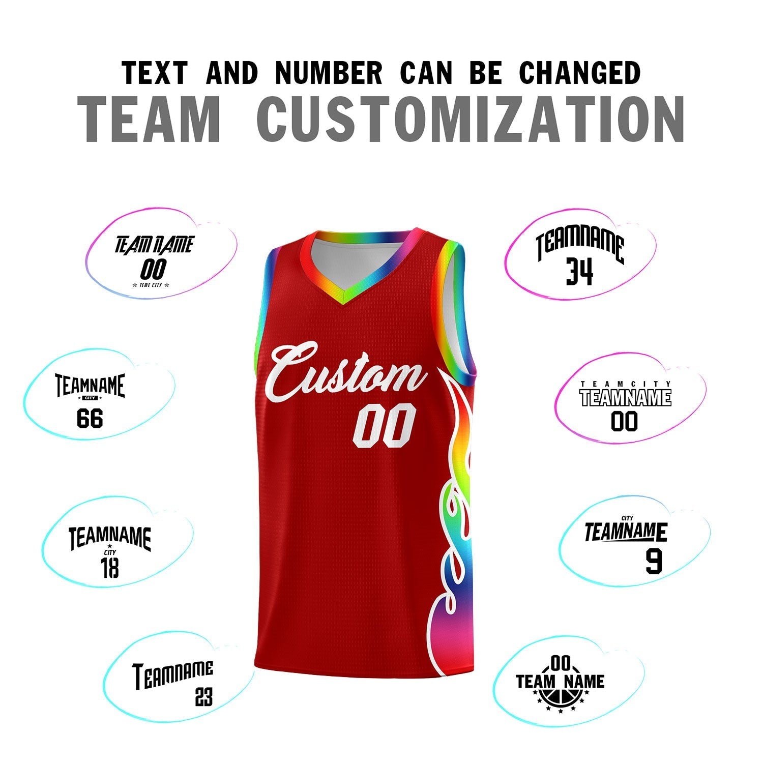 Custom Red Side Flame Pattern Fashion Sports Uniform Basketball Jersey|KXKSHOP