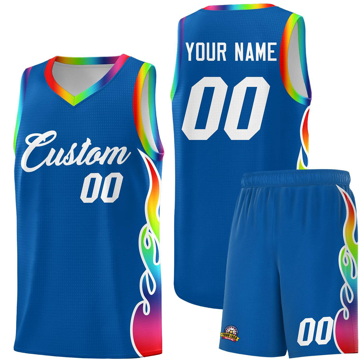 Custom Royal Side Flame Pattern Fashion Sports Uniform Basketball Jersey|KXKSHOP