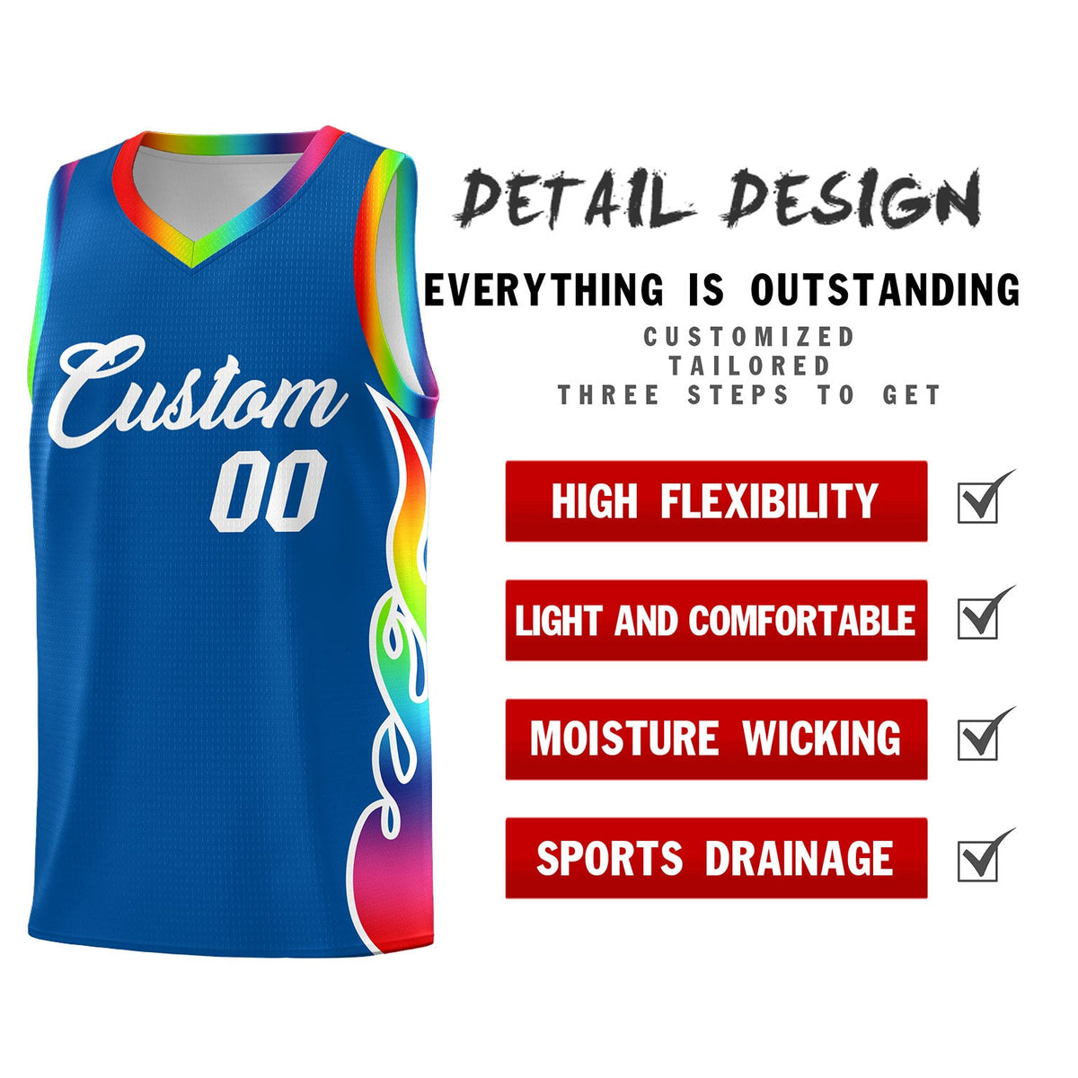 Custom Royal Side Flame Pattern Fashion Sports Uniform Basketball Jersey|KXKSHOP