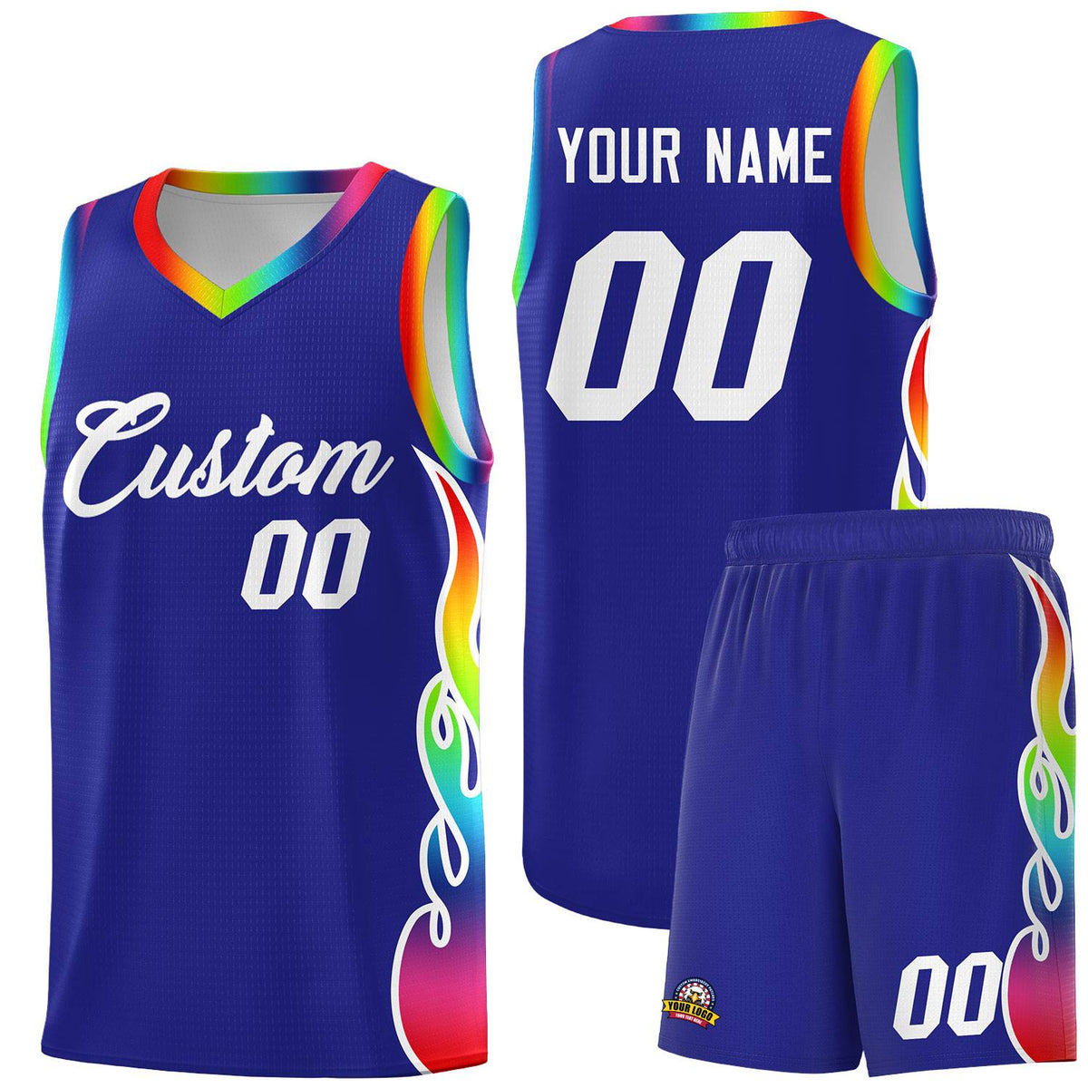 Custom Royal Side Flame Pattern Fashion Sports Uniform Basketball Jersey|KXKSHOP