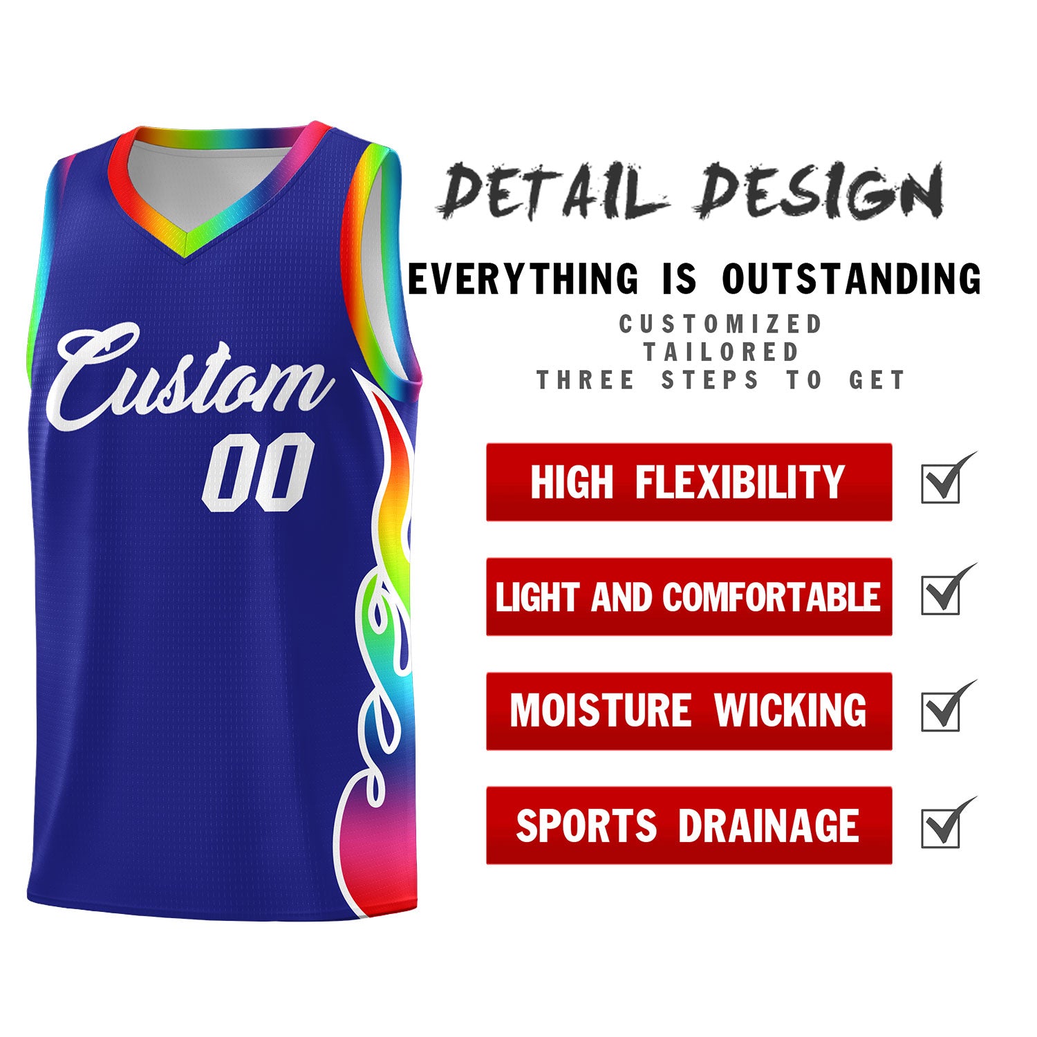 Custom Royal Side Flame Pattern Fashion Sports Uniform Basketball Jersey|KXKSHOP