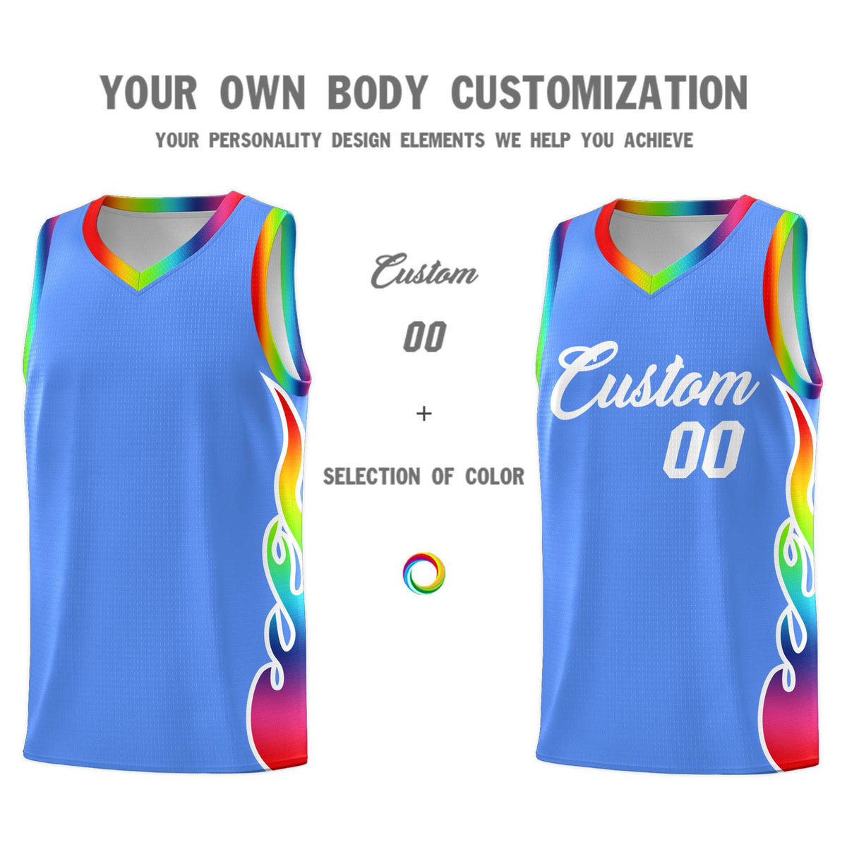 Custom Powder Blue Side Flame Pattern Fashion Sports Uniform Basketball Jersey|KXKSHOP