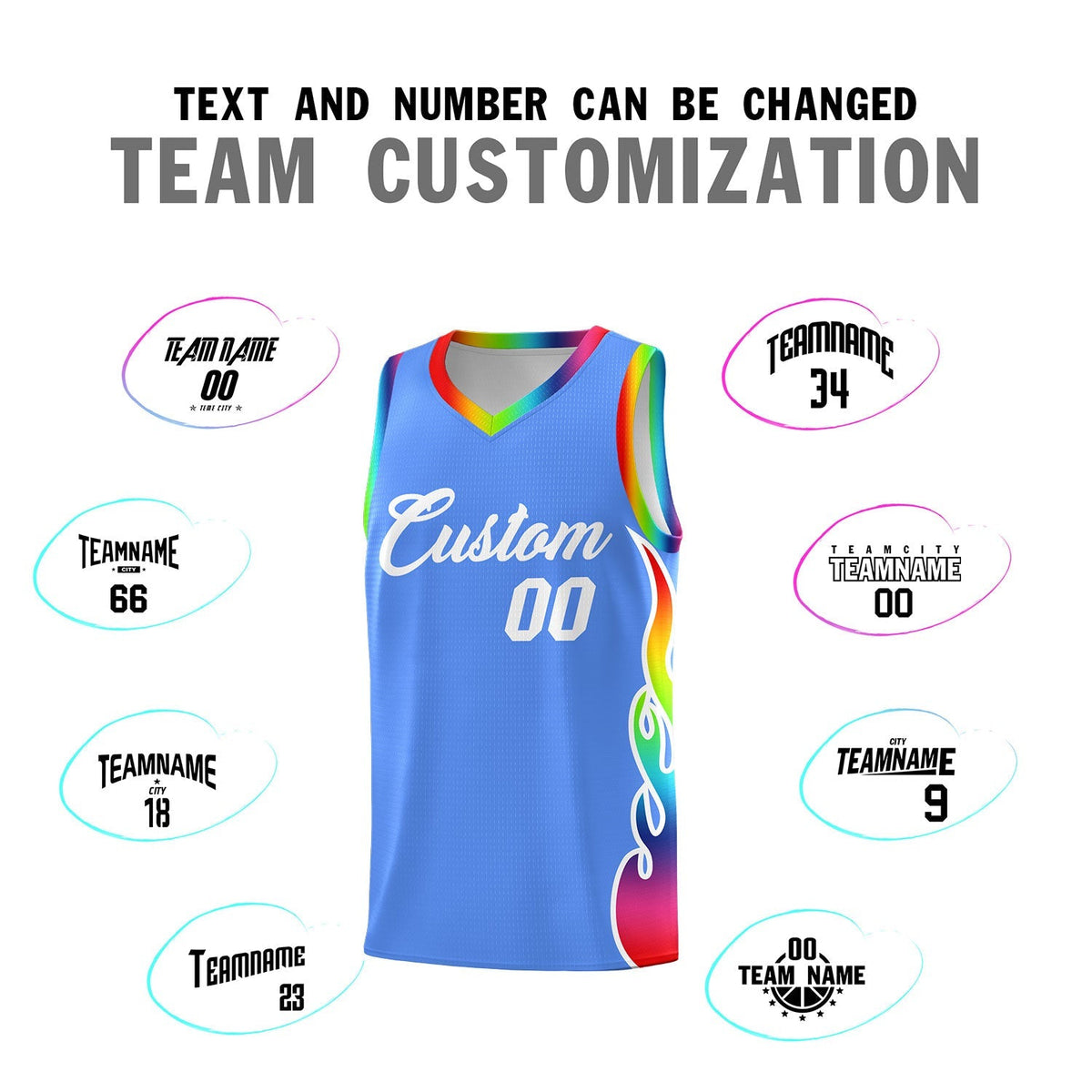 Custom Powder Blue Side Flame Pattern Fashion Sports Uniform Basketball Jersey|KXKSHOP