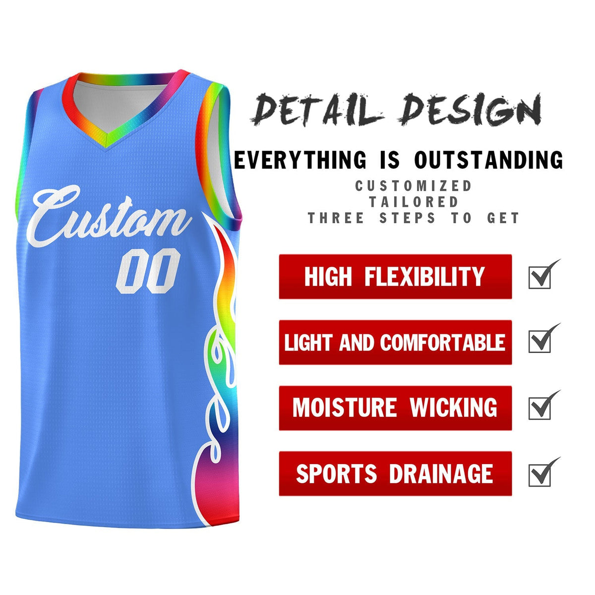 Custom Powder Blue Side Flame Pattern Fashion Sports Uniform Basketball Jersey|KXKSHOP