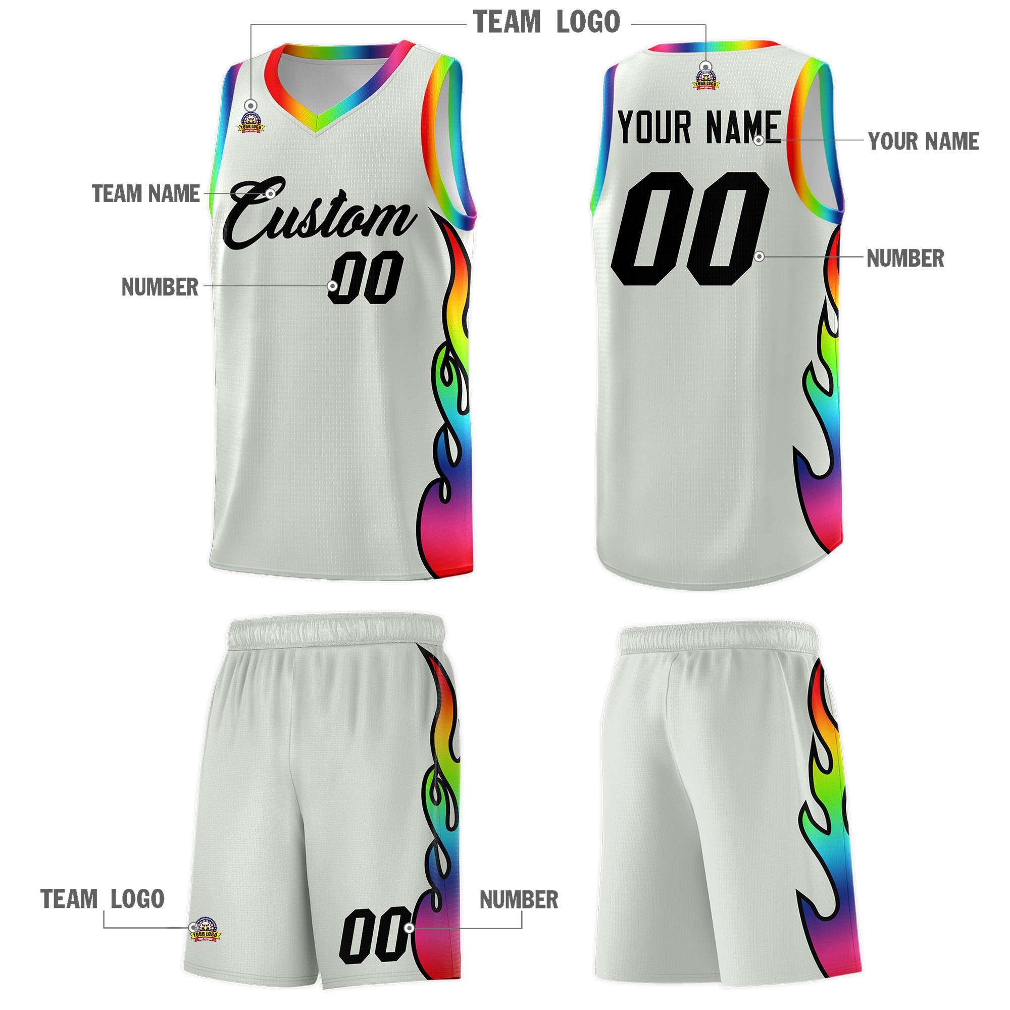 Custom Gray Side Flame Pattern Fashion Sports Uniform Basketball Jersey|KXKSHOP
