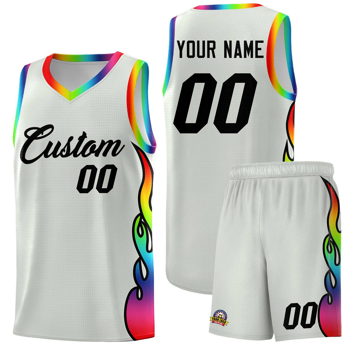 Custom Gray Side Flame Pattern Fashion Sports Uniform Basketball Jersey|KXKSHOP