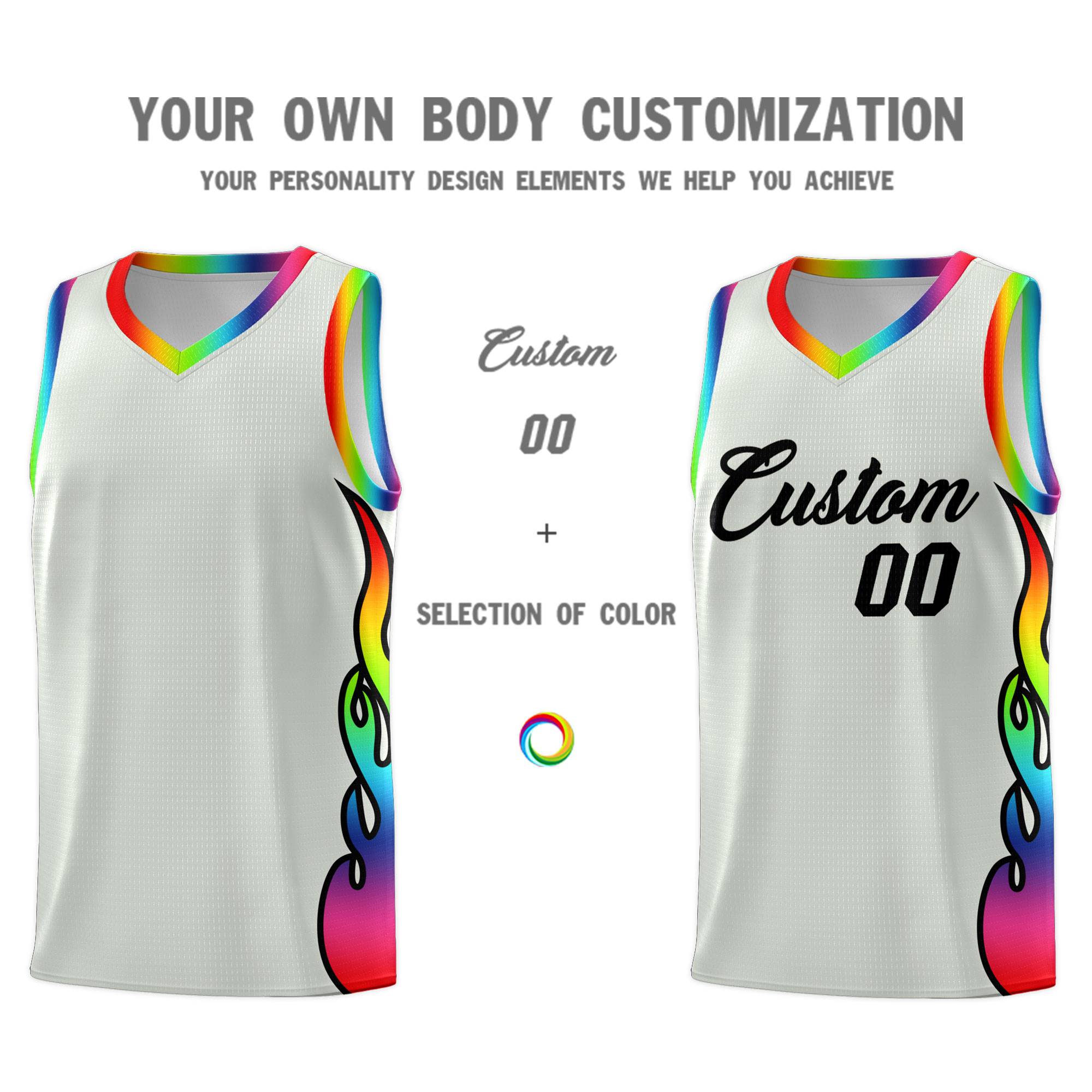 Custom Gray Side Flame Pattern Fashion Sports Uniform Basketball Jersey|KXKSHOP