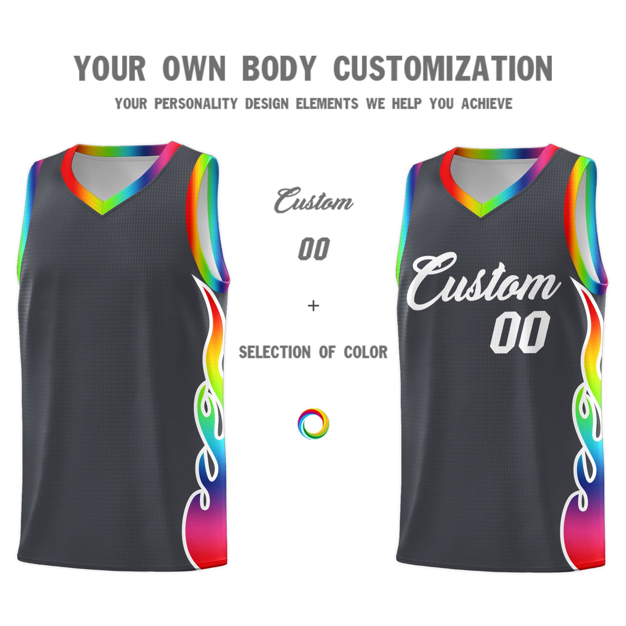 Custom Dark Gray Side Flame Pattern Fashion Sports Uniform Basketball Jersey|KXKSHOP