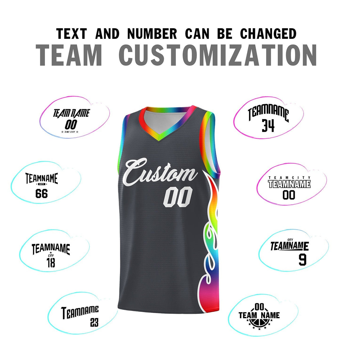 Custom Dark Gray Side Flame Pattern Fashion Sports Uniform Basketball Jersey|KXKSHOP