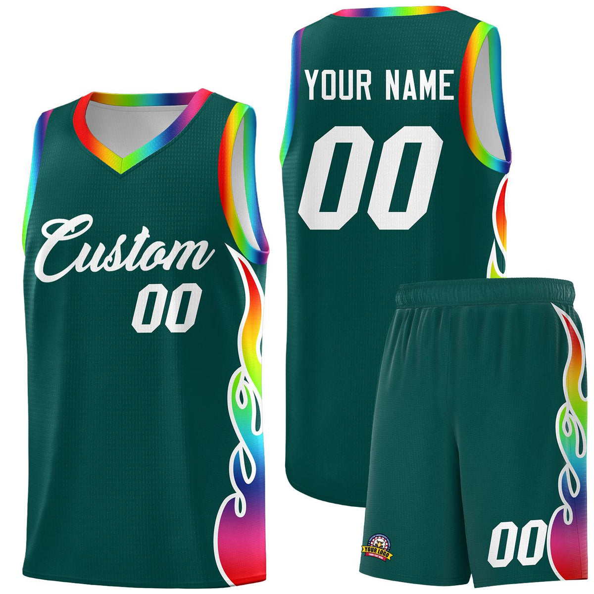Custom Midnight Green Side Flame Pattern Fashion Sports Uniform Basketball Jersey|KXKSHOP