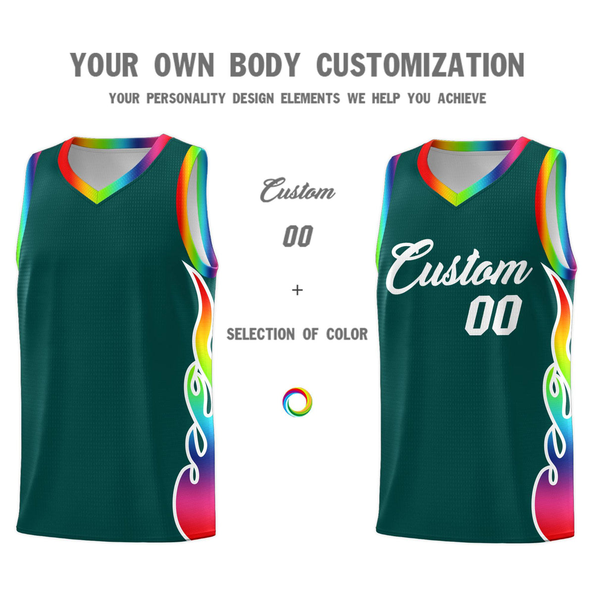 Custom Midnight Green Side Flame Pattern Fashion Sports Uniform Basketball Jersey|KXKSHOP