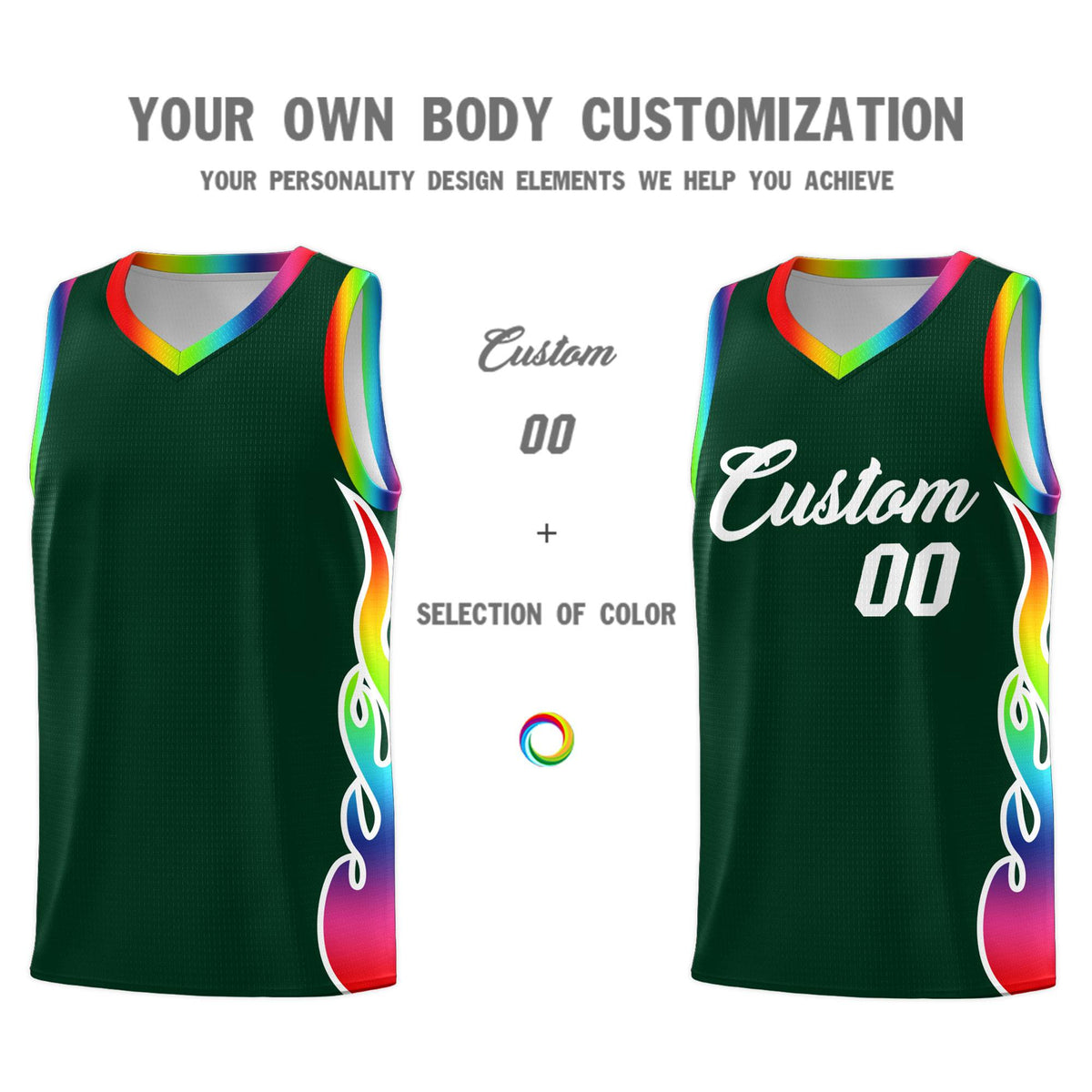 Custom Hunter Green Side Flame Pattern Fashion Sports Uniform Basketball Jersey|KXKSHOP
