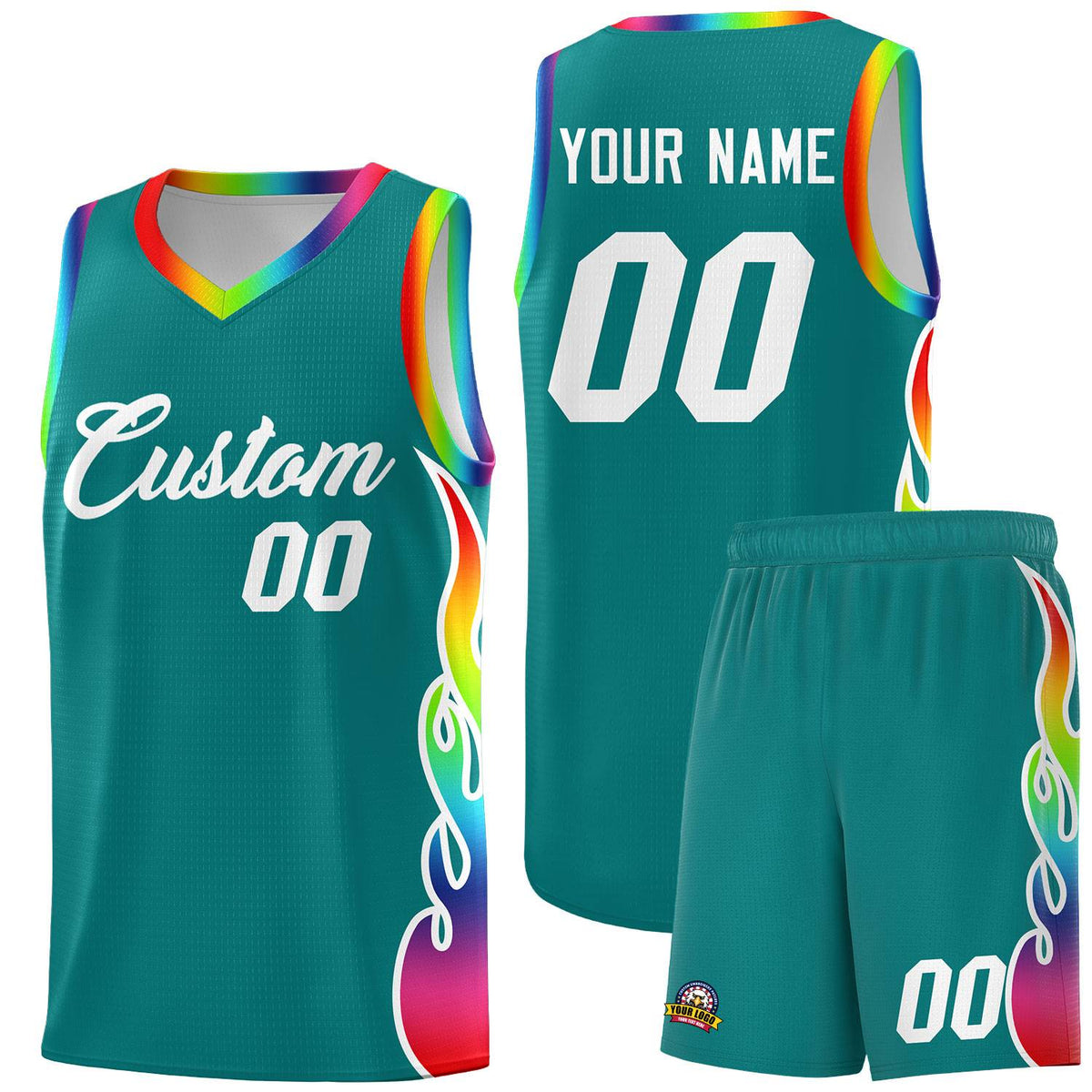 Custom Aqua Side Flame Pattern Fashion Sports Uniform Basketball Jersey|KXKSHOP