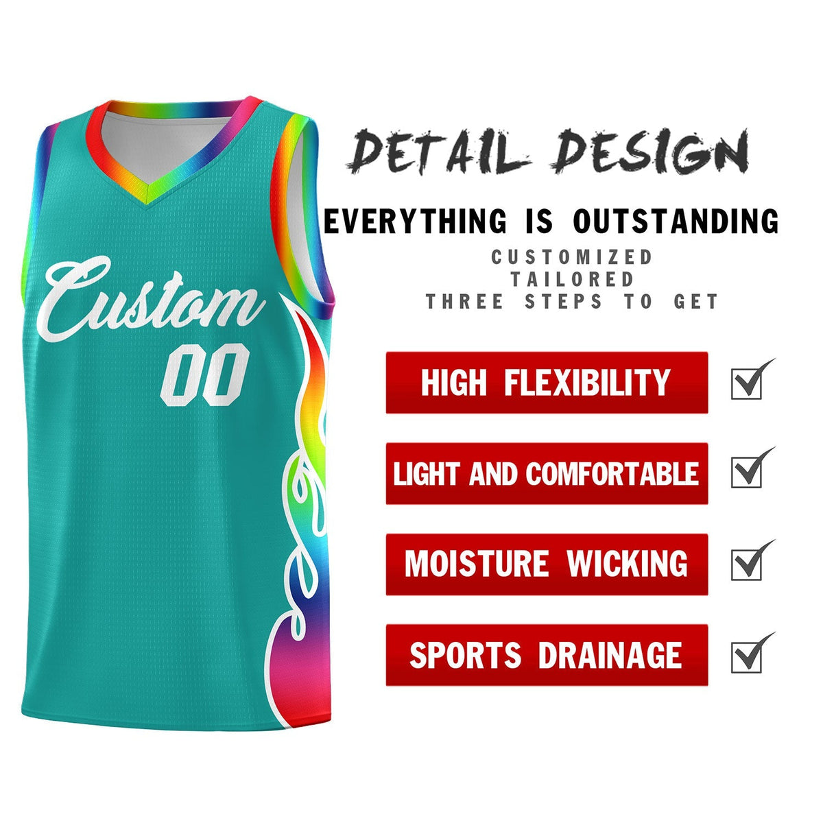 Custom Aqua Side Flame Pattern Fashion Sports Uniform Basketball Jersey|KXKSHOP