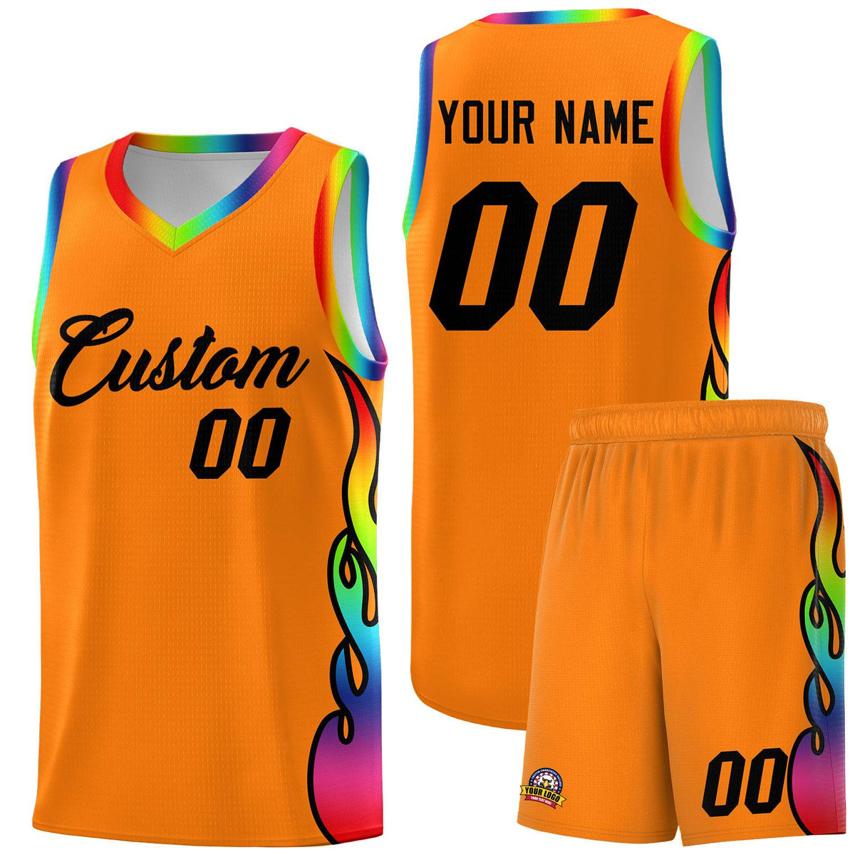 Custom Orange Side Flame Pattern Fashion Sports Uniform Basketball Jersey|KXKSHOP