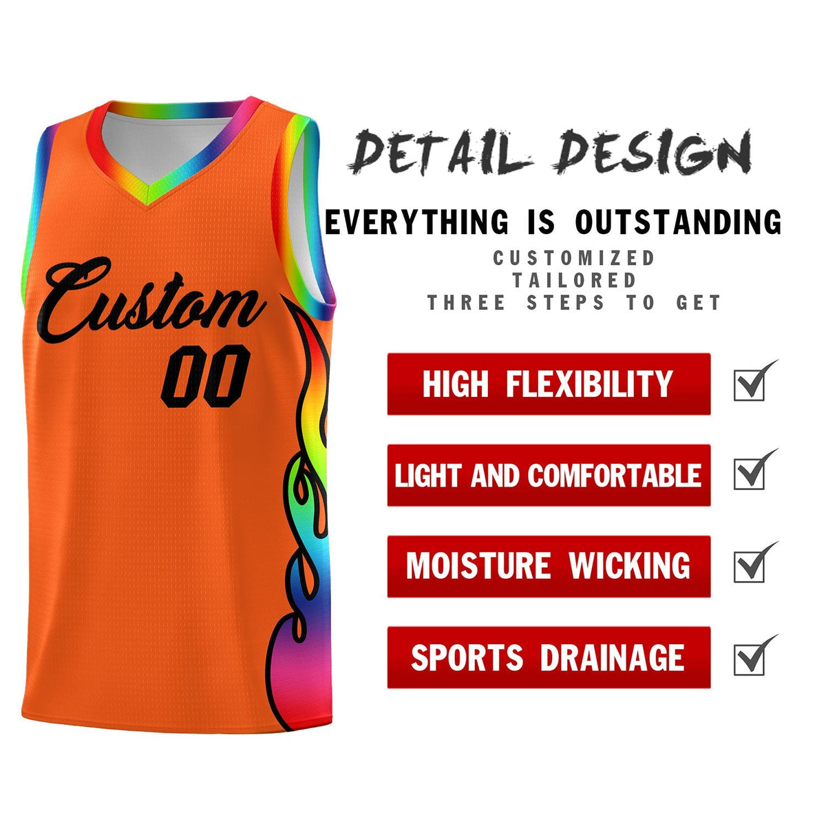 Custom Texas Orange Side Flame Pattern Fashion Sports Uniform Basketball Jersey|KXKSHOP