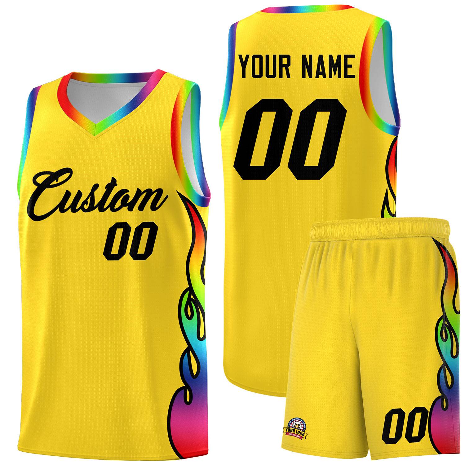 Custom Gold Side Flame Pattern Fashion Sports Uniform Basketball Jersey|KXKSHOP