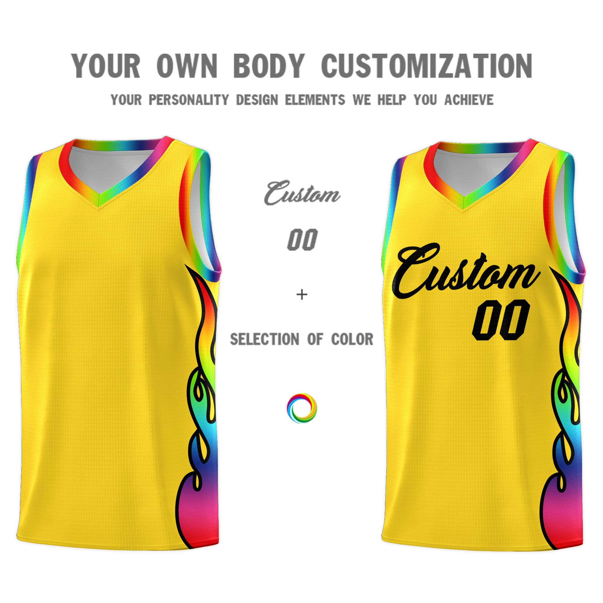 Custom Gold Side Flame Pattern Fashion Sports Uniform Basketball Jersey|KXKSHOP