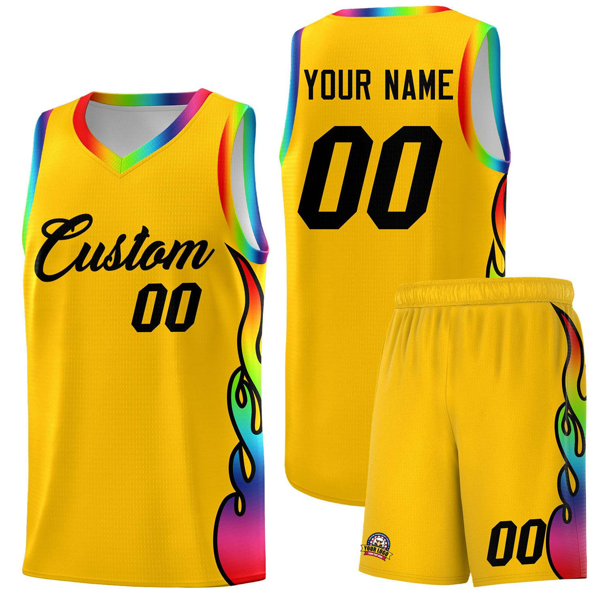 Custom Yellow Side Flame Pattern Fashion Sports Uniform Basketball Jersey|KXKSHOP