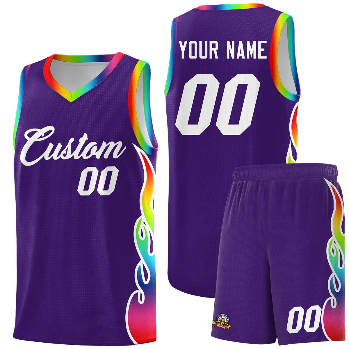 Custom Purple Side Flame Pattern Fashion Sports Uniform Basketball Jersey|KXKSHOP