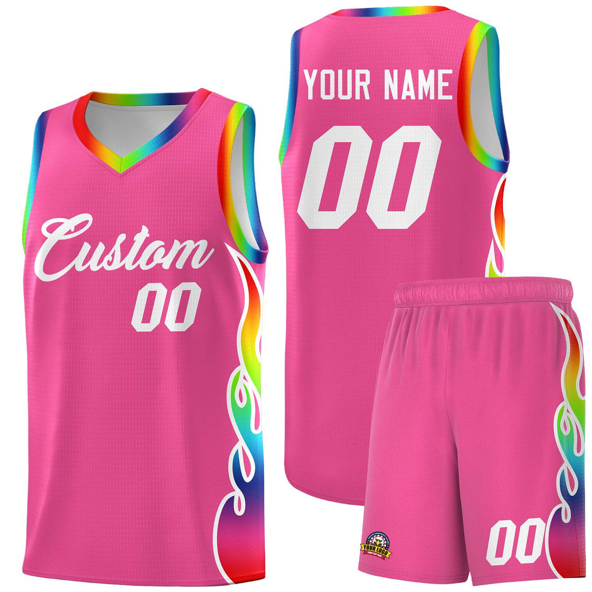 Custom Pink Side Flame Pattern Fashion Sports Uniform Basketball Jersey|KXKSHOP