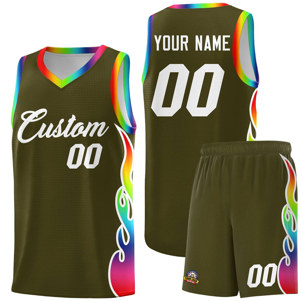 Custom Olive Side Flame Pattern Fashion Sports Uniform Basketball Jersey|KXKSHOP