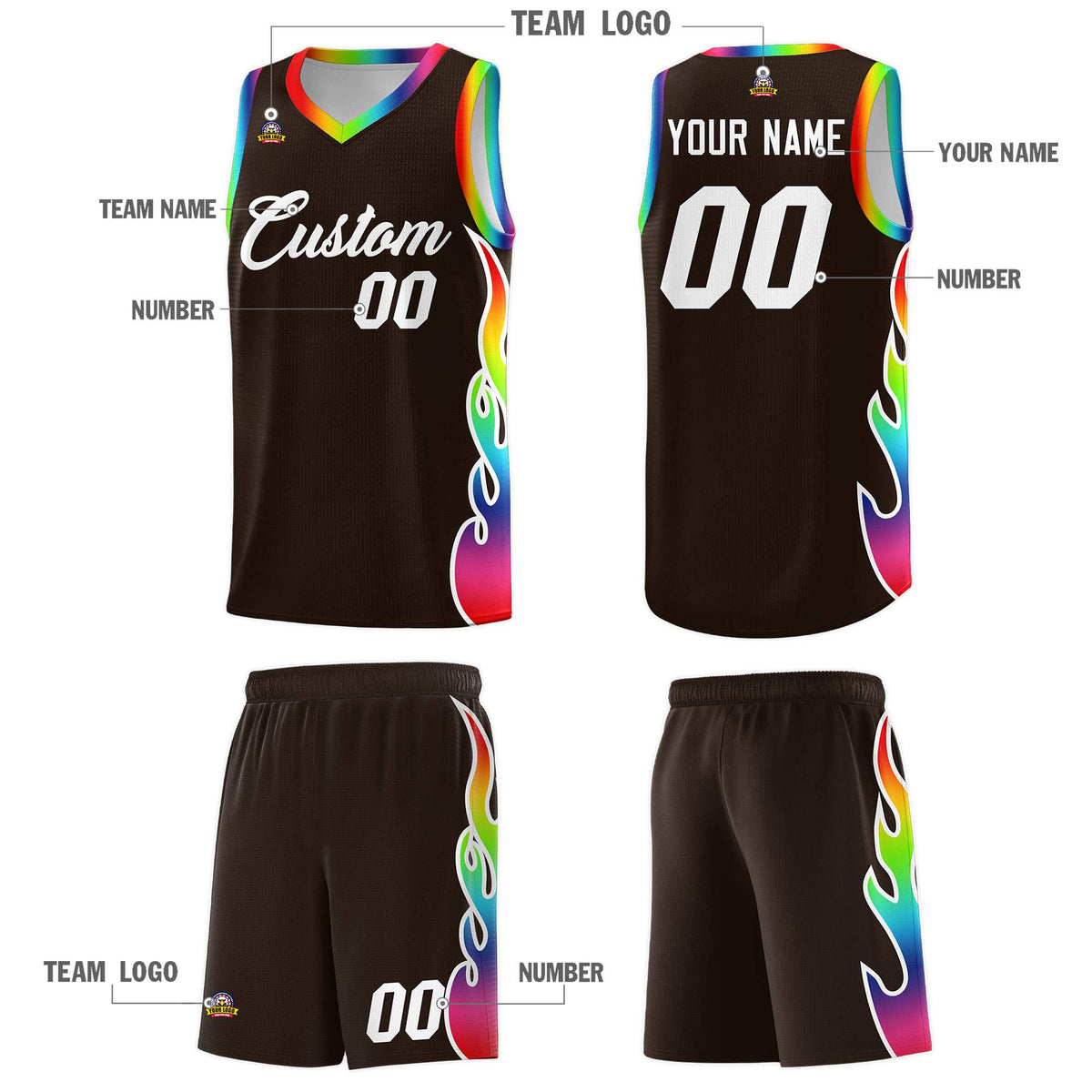Custom Brown Side Flame Pattern Fashion Sports Uniform Basketball Jersey|KXKSHOP