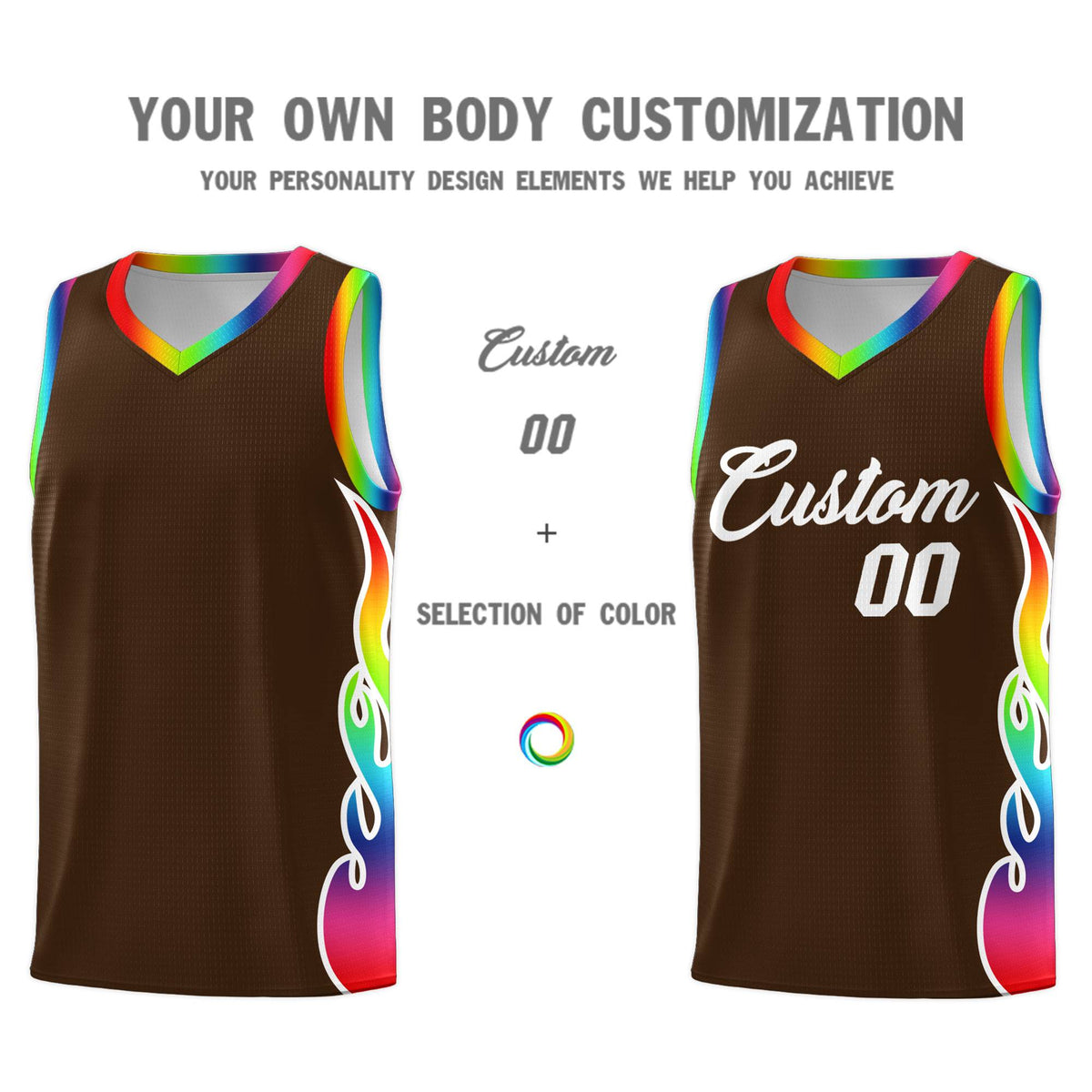 Custom Brown Side Flame Pattern Fashion Sports Uniform Basketball Jersey|KXKSHOP