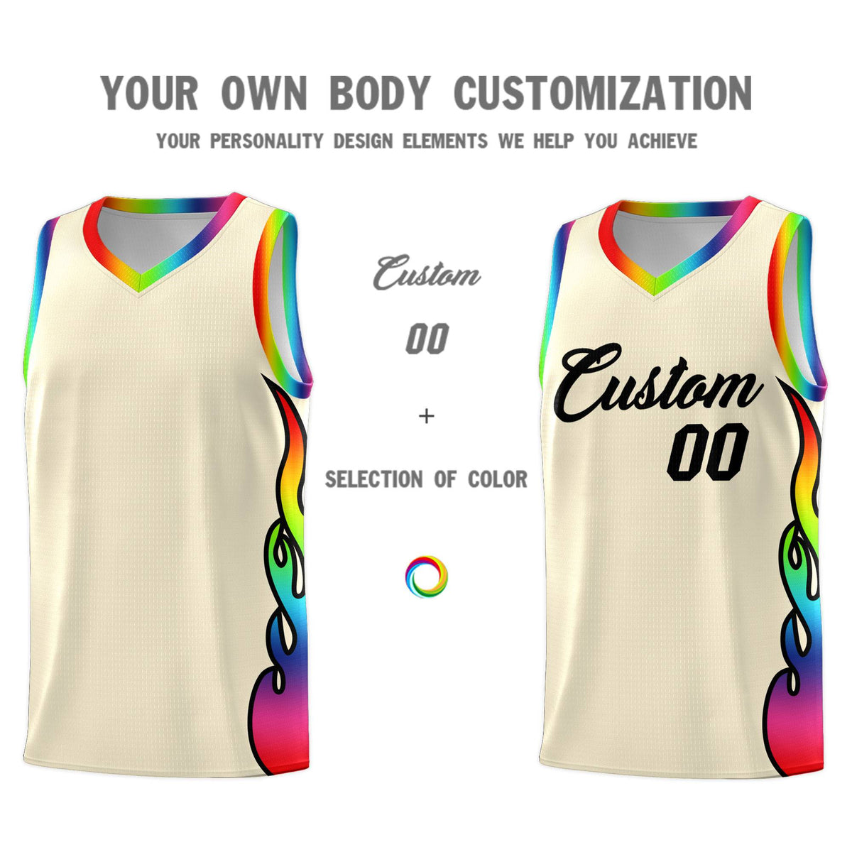 Custom Cream Side Flame Pattern Fashion Sports Uniform Basketball Jersey|KXKSHOP