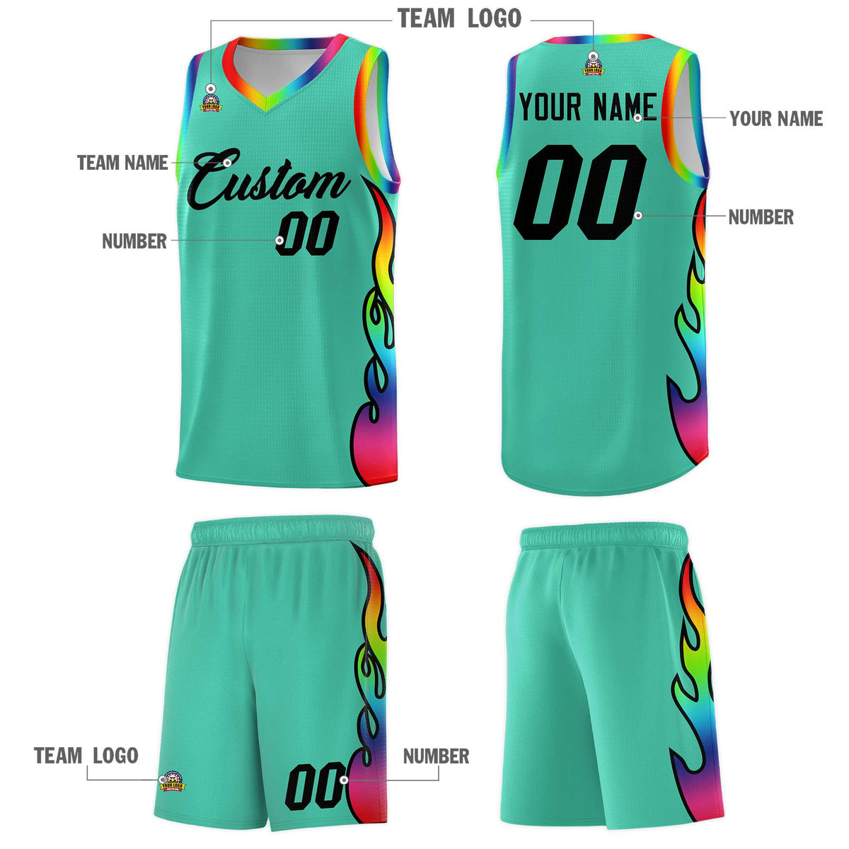 Custom Bright Green Side Flame Pattern Fashion Sports Uniform Basketball Jersey|KXKSHOP