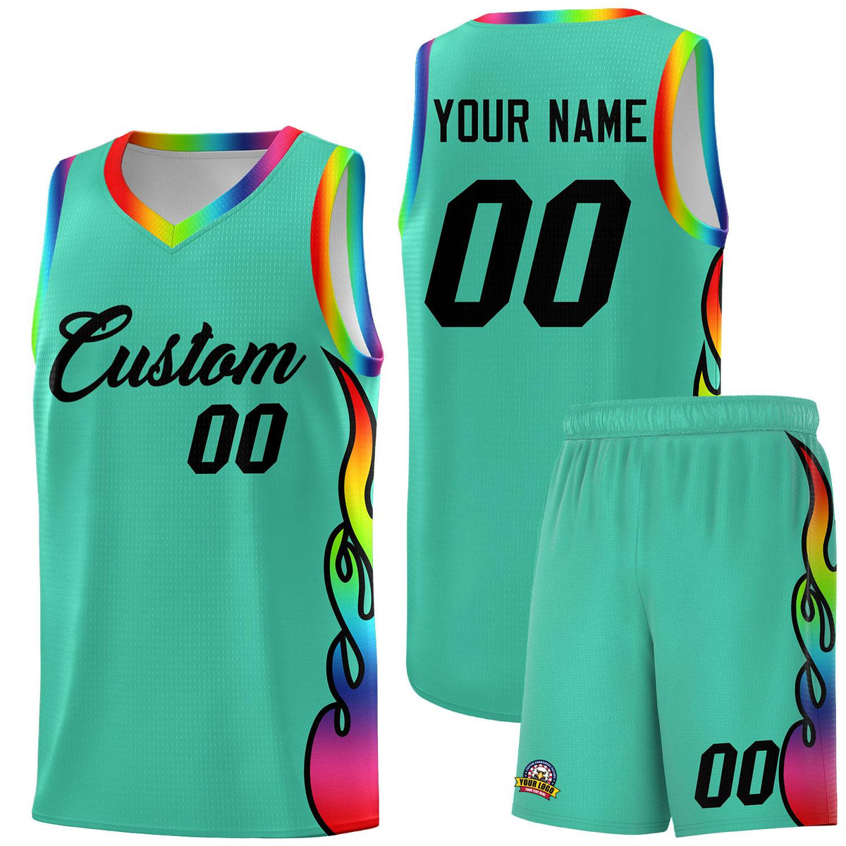 Custom Bright Green Side Flame Pattern Fashion Sports Uniform Basketball Jersey|KXKSHOP
