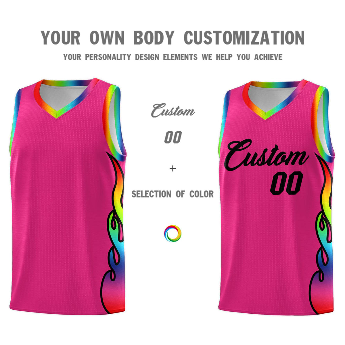 Custom Rose Red Side Flame Pattern Fashion Sports Uniform Basketball Jersey|KXKSHOP