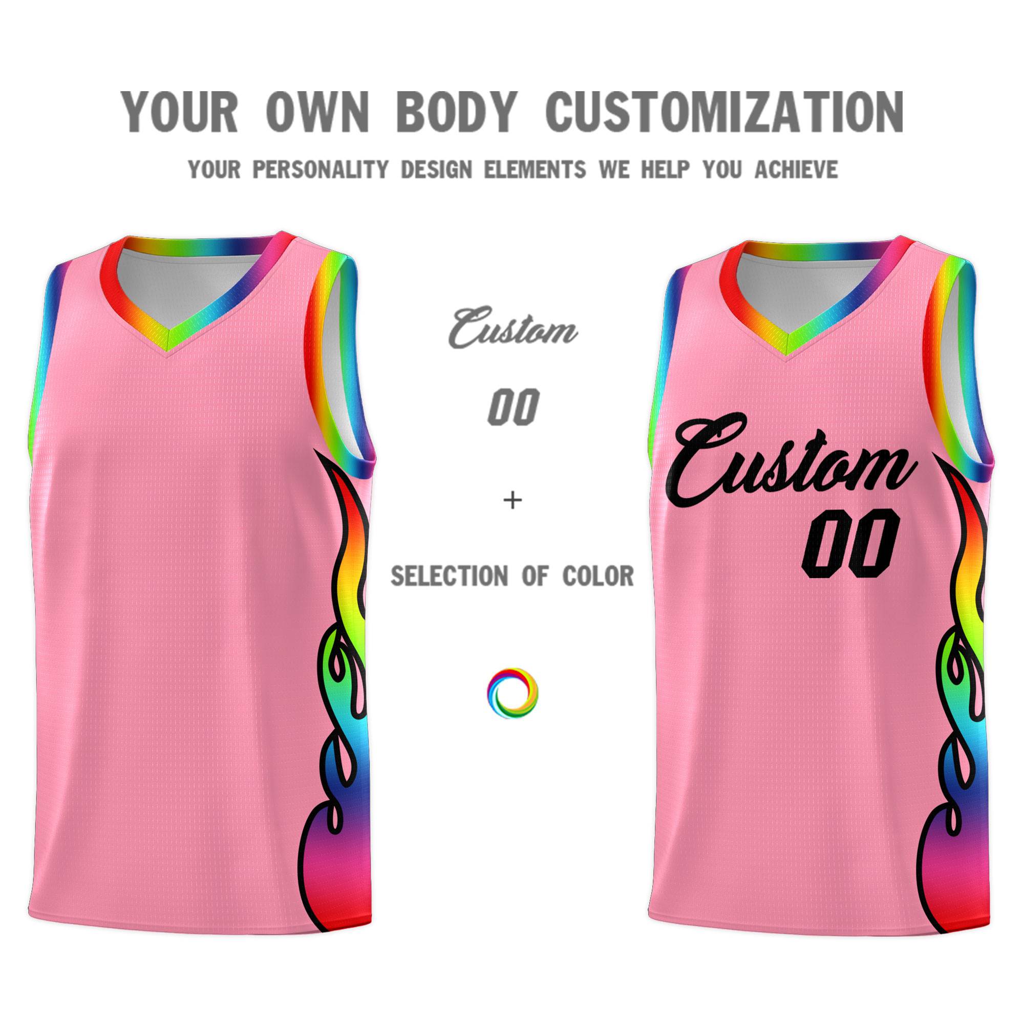Custom Light Pink Side Flame Pattern Fashion Sports Uniform Basketball Jersey|KXKSHOP