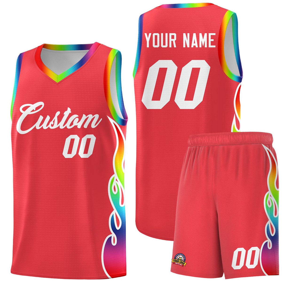 Custom Light Red Side Flame Pattern Fashion Sports Uniform Basketball Jersey|KXKSHOP