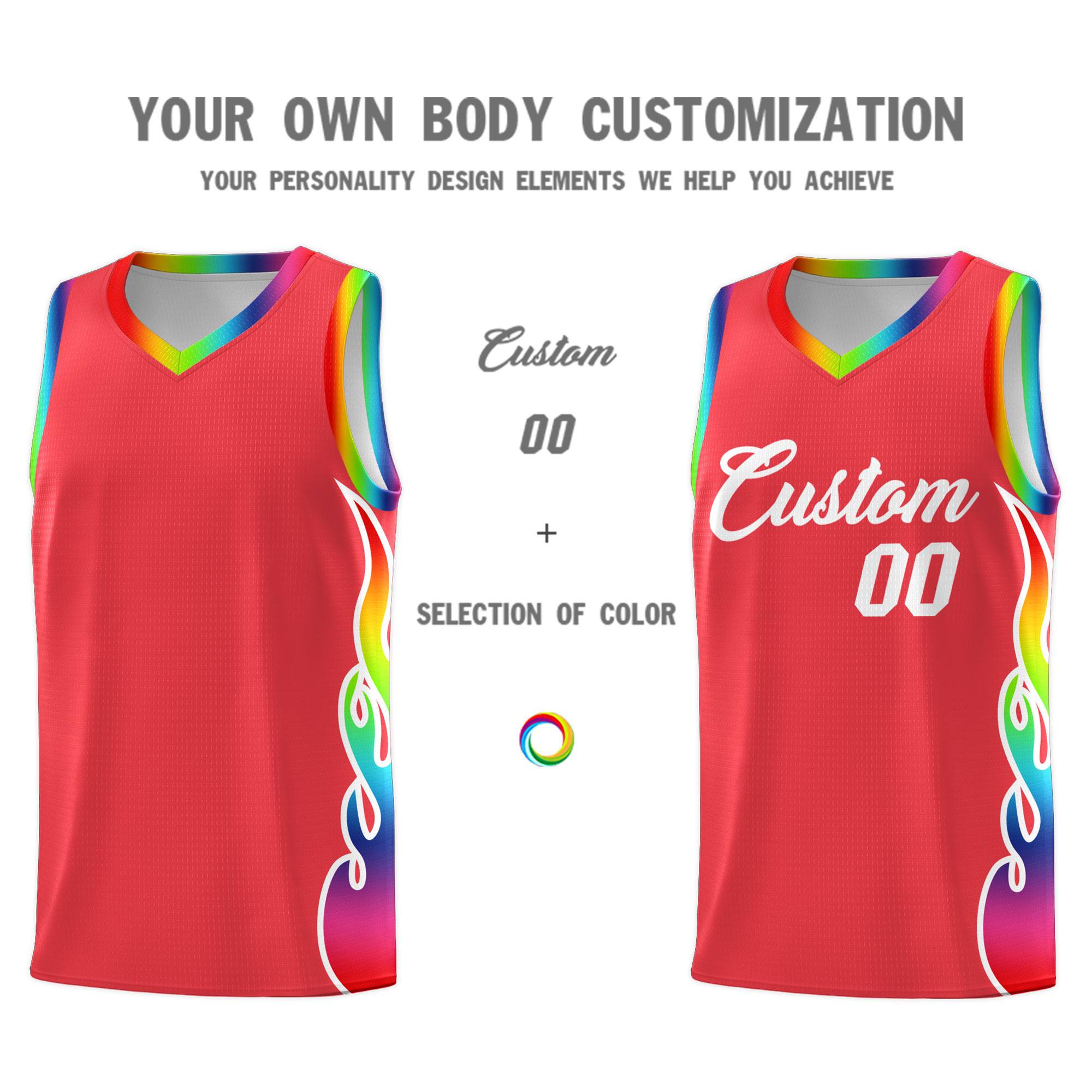 Custom Light Red Side Flame Pattern Fashion Sports Uniform Basketball Jersey|KXKSHOP