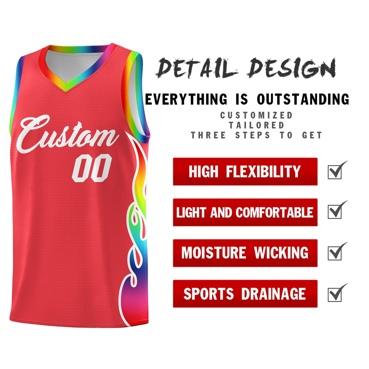 Custom Light Red Side Flame Pattern Fashion Sports Uniform Basketball Jersey|KXKSHOP