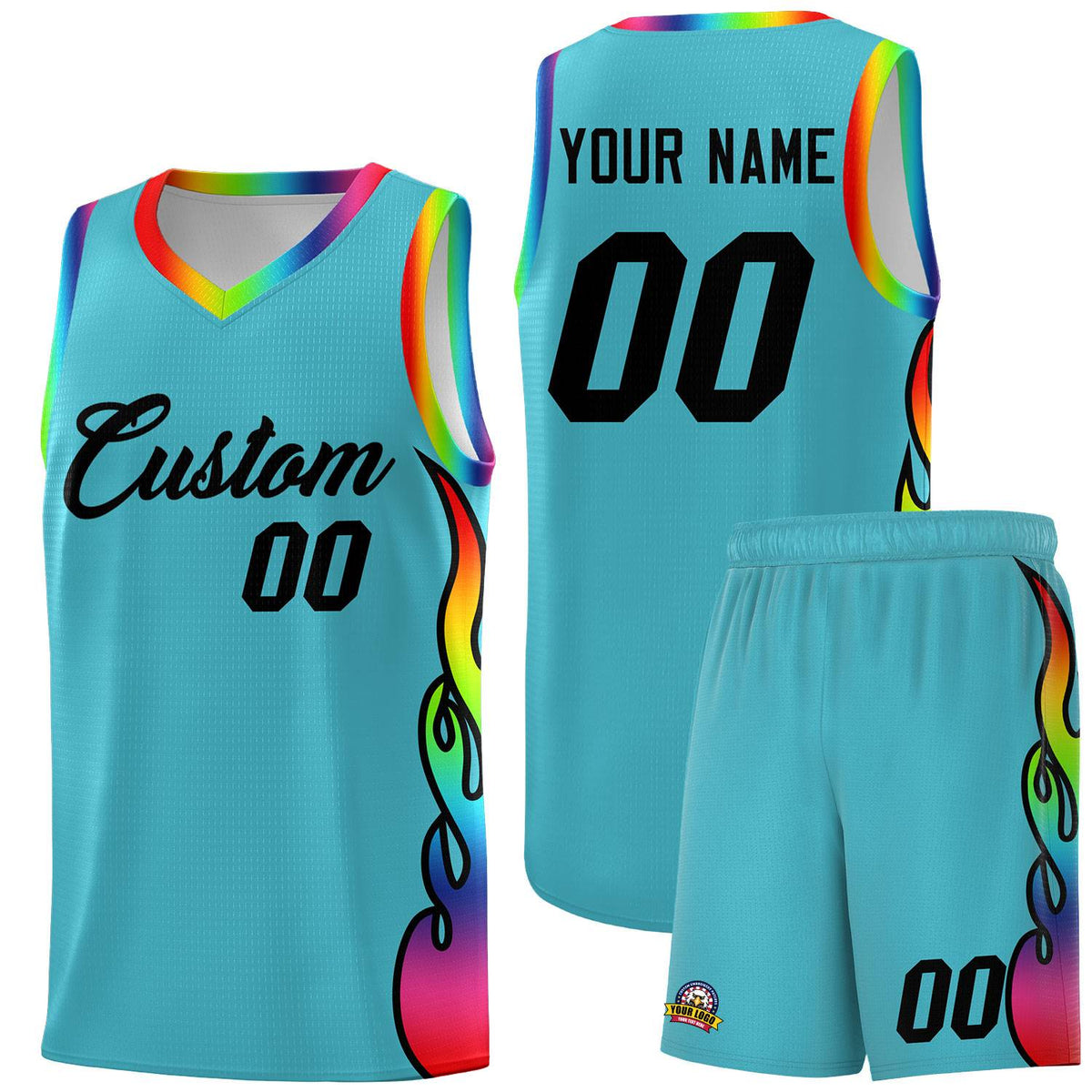 Custom Sky Blue Side Flame Pattern Fashion Sports Uniform Basketball Jersey|KXKSHOP