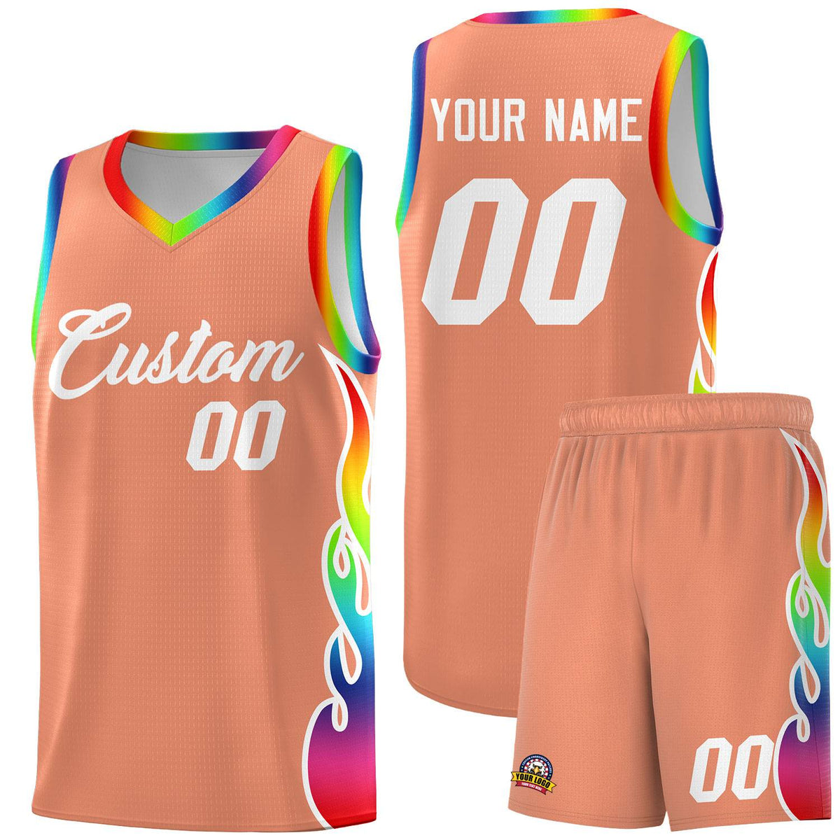 Custom Light Orange Side Flame Pattern Fashion Sports Uniform Basketball Jersey|KXKSHOP