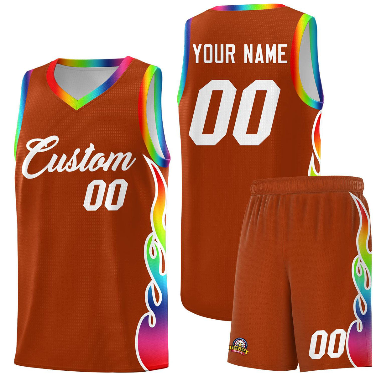 Custom Texas Orange Side Flame Pattern Fashion Sports Uniform Basketball Jersey|KXKSHOP