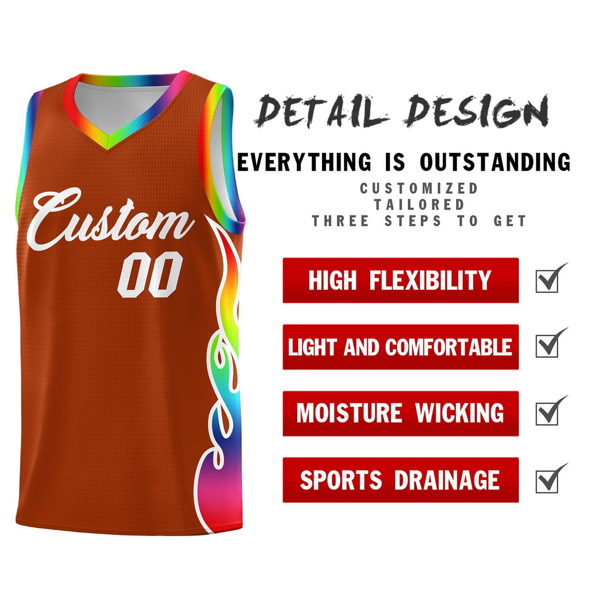 Custom Texas Orange Side Flame Pattern Fashion Sports Uniform Basketball Jersey|KXKSHOP