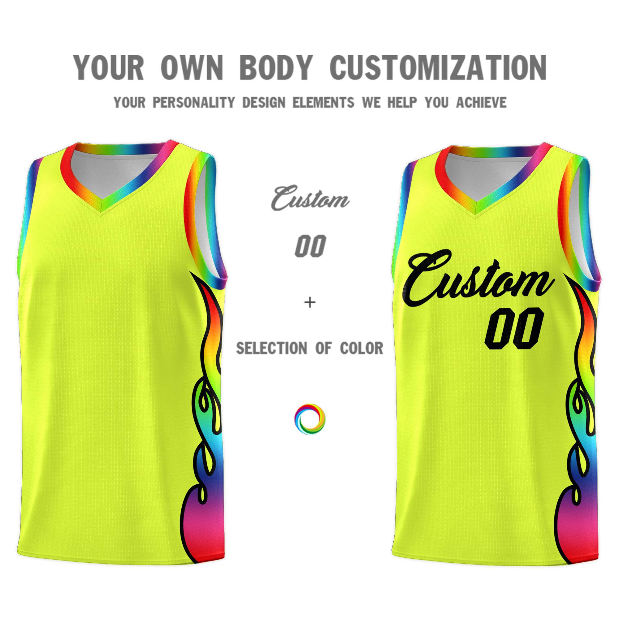 Custom Fluorescent Green Side Flame Pattern Fashion Sports Uniform Basketball Jersey|KXKSHOP