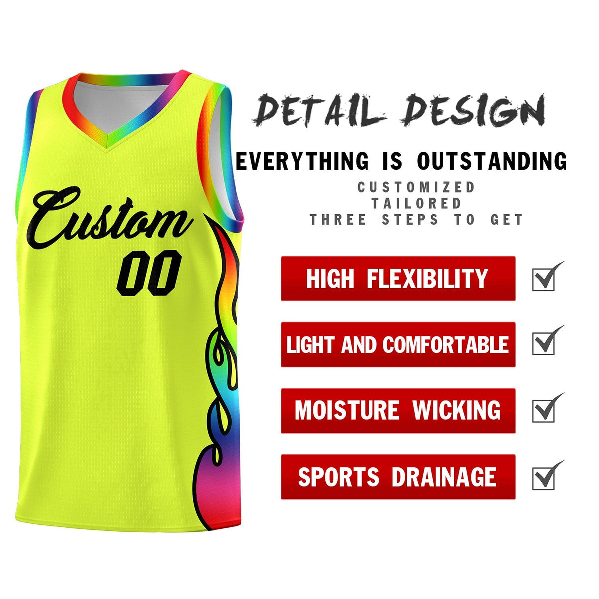 Custom Fluorescent Green Side Flame Pattern Fashion Sports Uniform Basketball Jersey|KXKSHOP