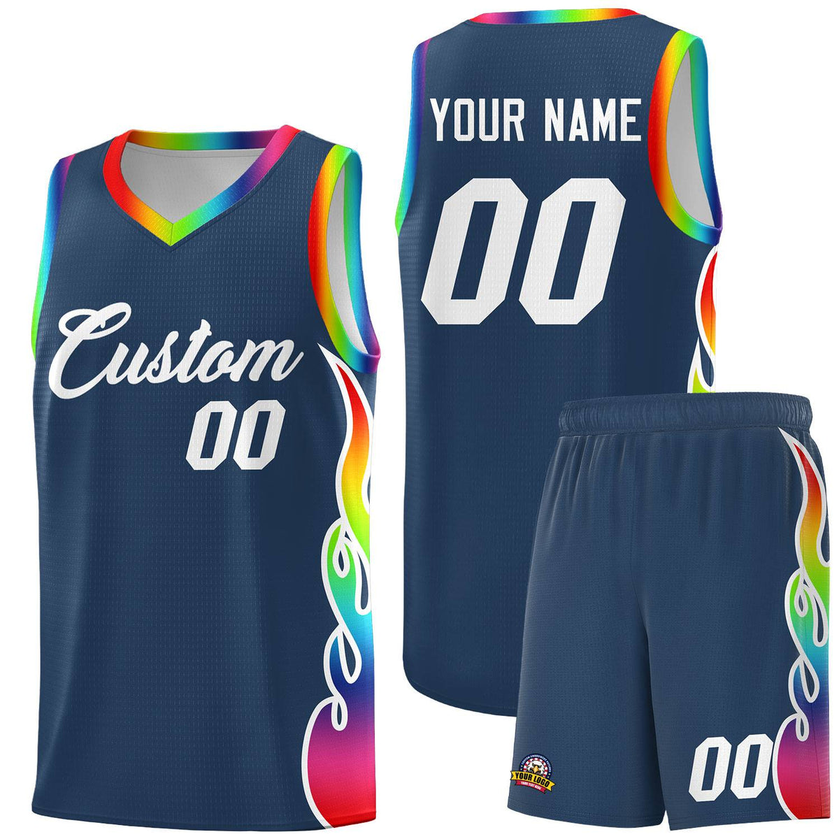 Custom Midnight Blue Side Flame Pattern Fashion Sports Uniform Basketball Jersey|KXKSHOP