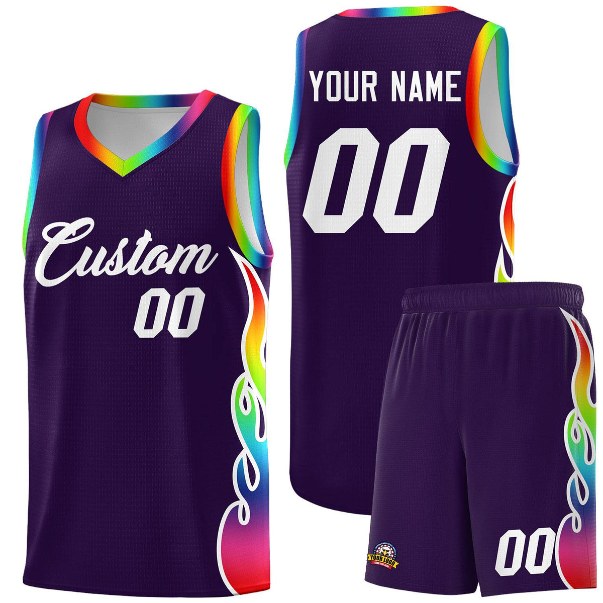 Custom Purple Side Flame Pattern Fashion Sports Uniform Basketball Jersey|KXKSHOP