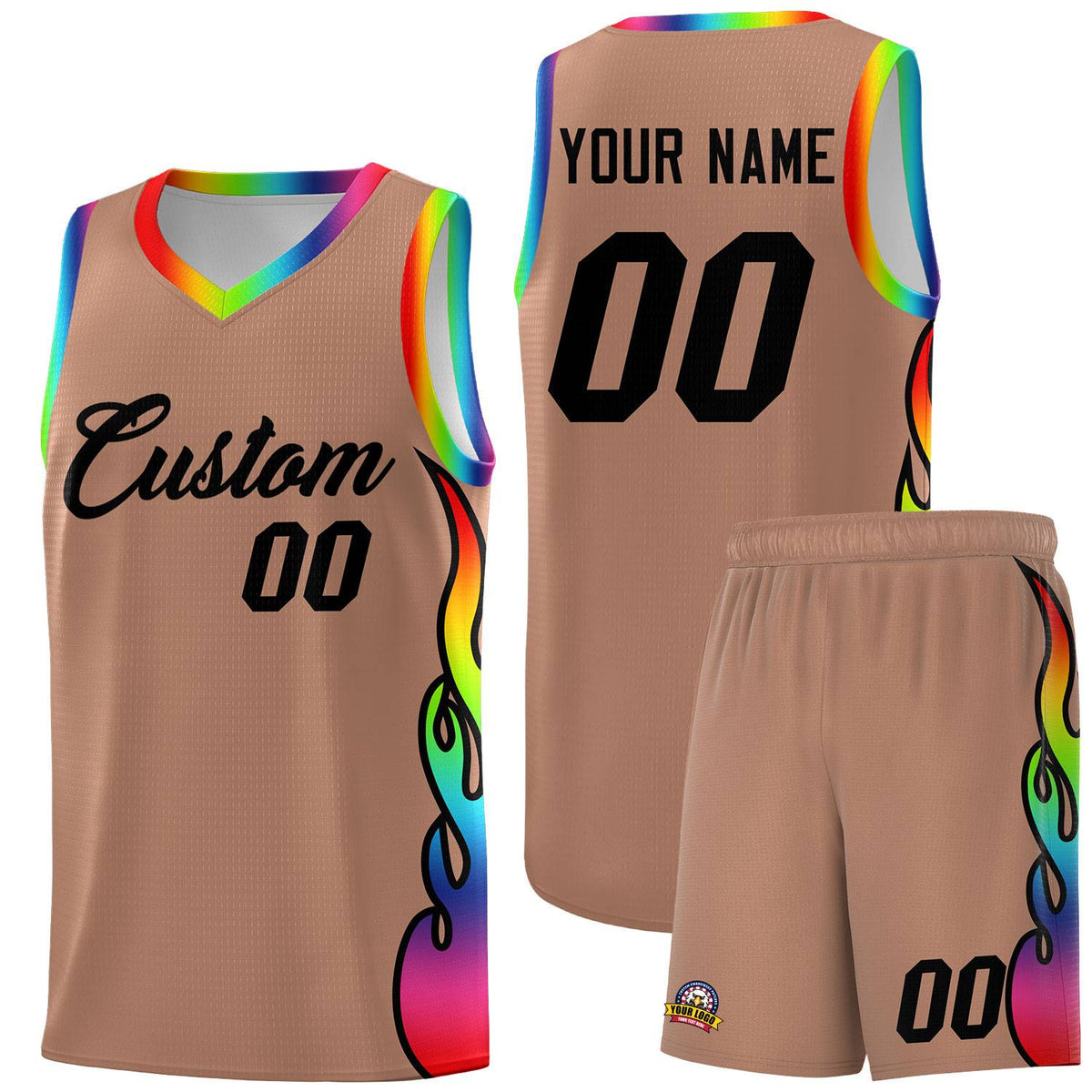 Custom Light Brown Side Flame Pattern Fashion Sports Uniform Basketball Jersey|KXKSHOP