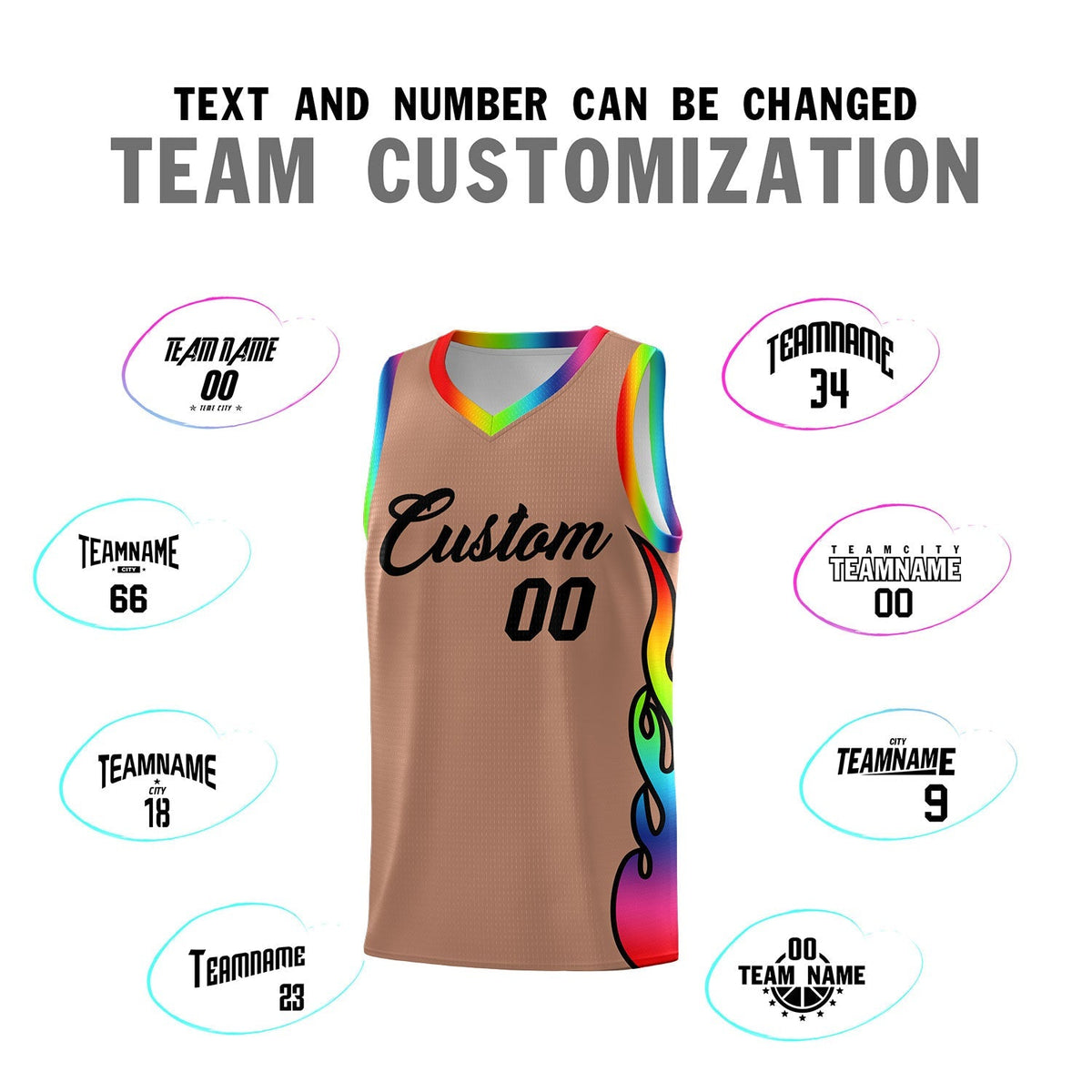 Custom Light Brown Side Flame Pattern Fashion Sports Uniform Basketball Jersey|KXKSHOP